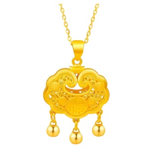 Alluvial Gold Jewelry Cut Out Blessing Character Longevity Lock Kidsren's Necklace Ancient Method Inheritance Baby Safety Lock Pendant Gold Lock
