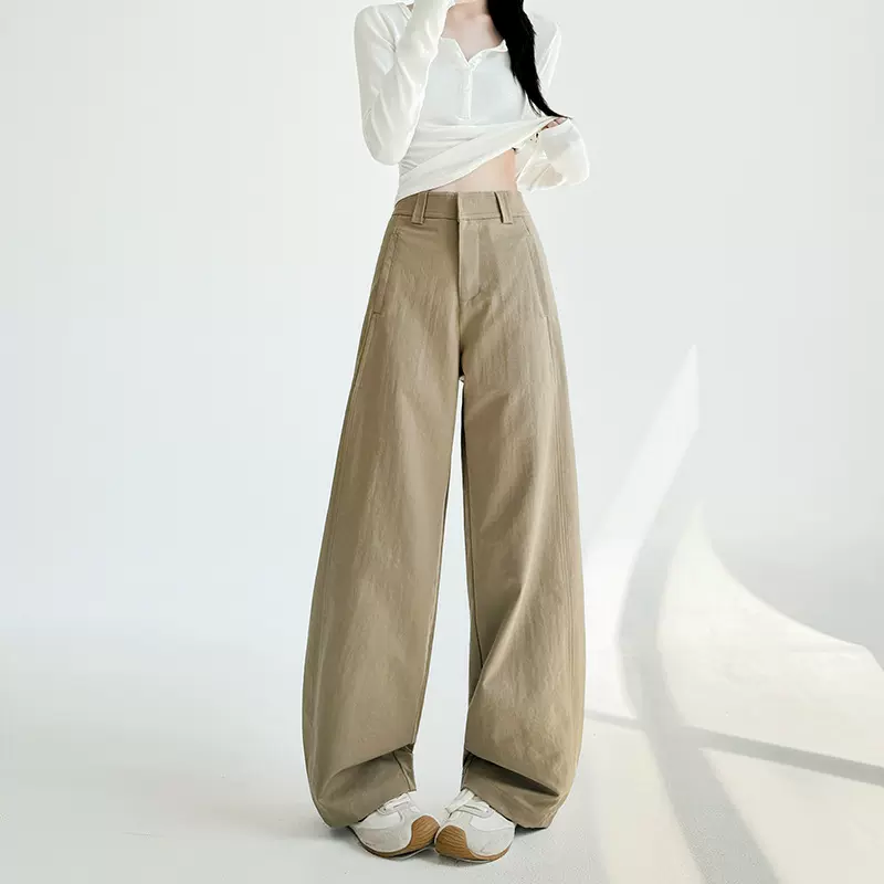 高品质暗扣西装裤女春秋新款宽松高腰弯刀裤休闲小个子工装阔腿裤