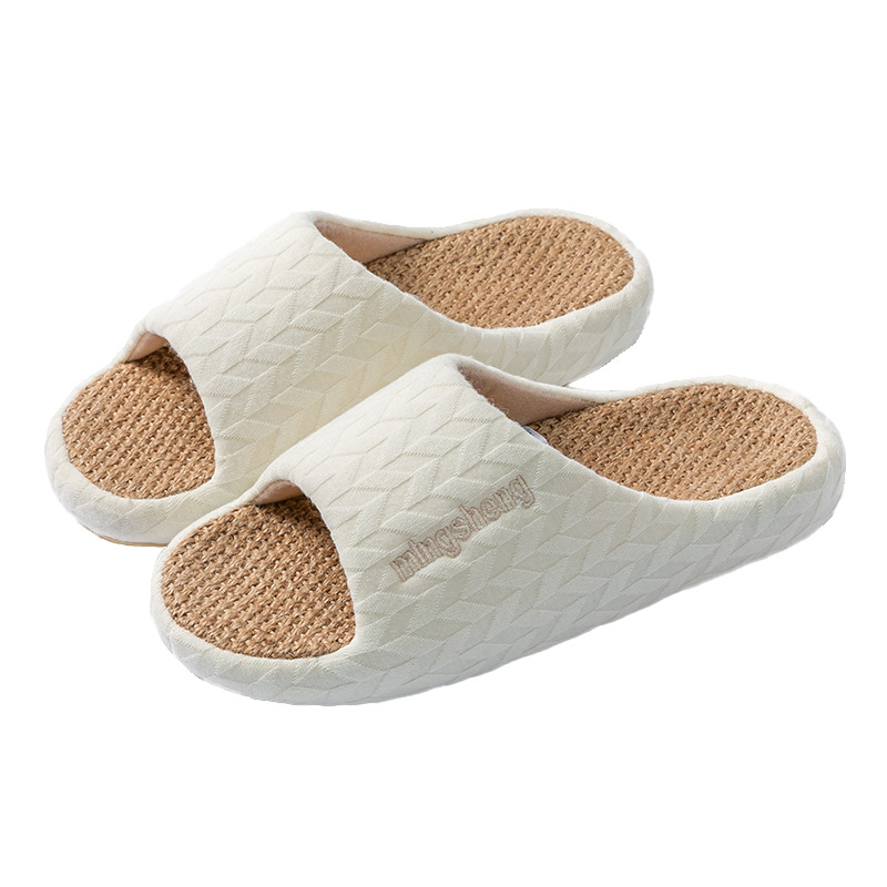 Pantoufles d'intérieur en lin pour femmes, idéales pour toutes les saisons, semelle épaisse, rehaussantes, respirantes et antidérapantes._voghion.com