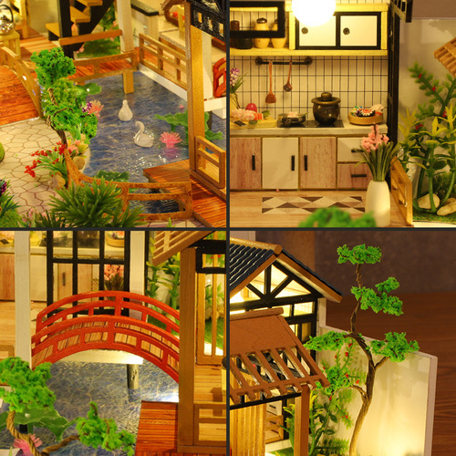 Qiaolexing DIY Small House P018 Lin Yuan Tianju Ancient Style Pastoral Courtyard Villa House Model Creative Gift