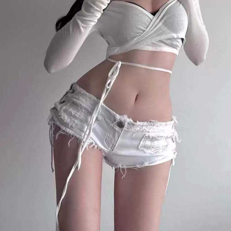 American-Style Sexy Hot Girl Denim Shorts, Summer Lace-Up Fashion Nightclub Casual Versatile Bodycon Slim Shorts Hot Pants