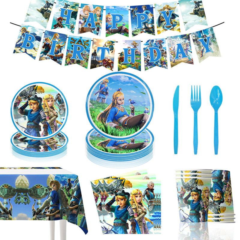Blue The Legend of Zelda Children's Birthday Party Tableware Paper Tray Paper Cup Paper Towel Decorative suit Disposable Blue The Legend of Zelda Children's Birthday Party Tableware Paper Tray Paper Cup Paper Towel Decorative suit Disposable