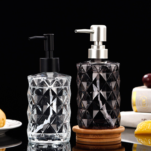Colored glass hand sanitizer bottle rhombus diamond with pump press shower gel empty bottle shampoo conditioner refill bottle