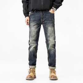 2025秋季新款水洗刮烂破洞牛仔裤男小脚修身微锥潮流痞帅补丁乞丐