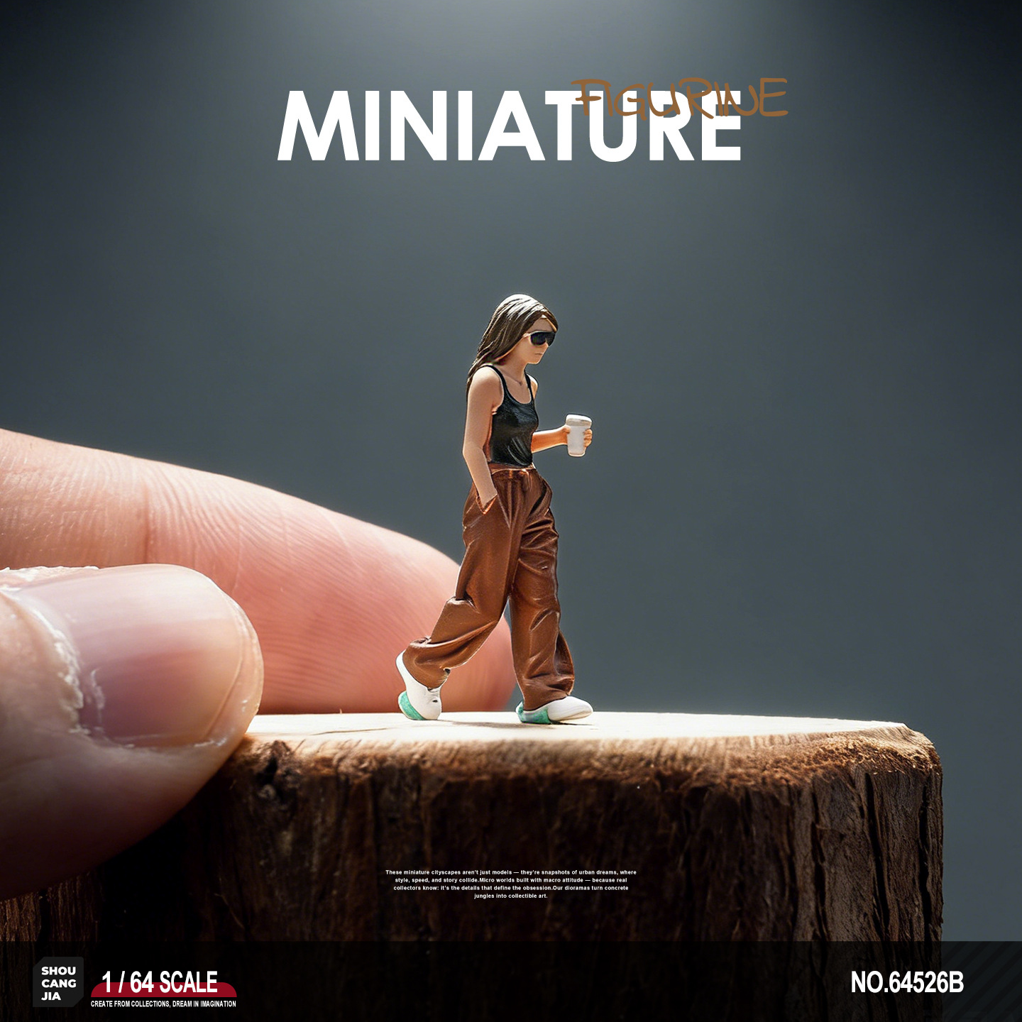 Qatran miniatür fiqurlar - qəhvə tutan qız heykəlcikləri, 3D diorama