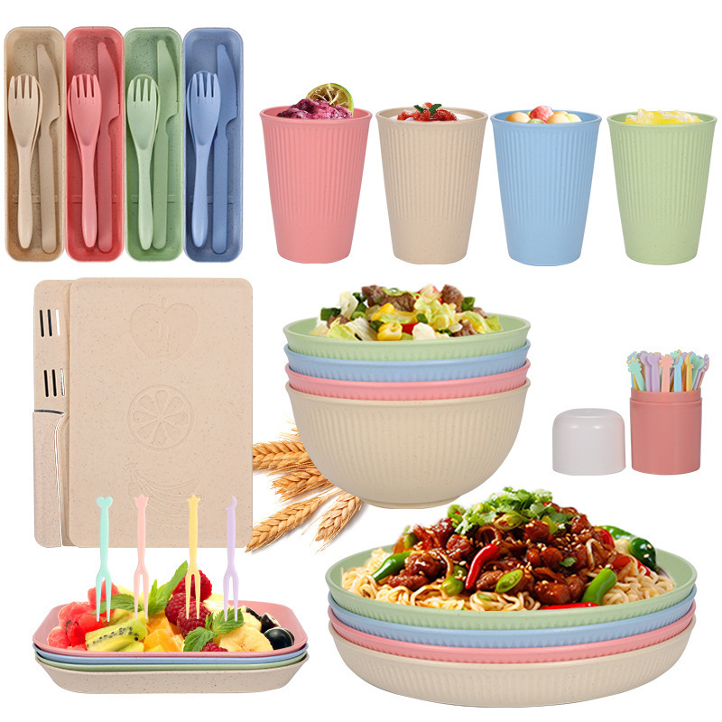 Amazon Source Wheat Straw Bowls, Plates, Cups, Knives, Forks, Spoons, Cutting Boards, Fruit Knives, Outdoor Camping Tableware Set Amazon Source Wheat Straw Bowls, Plates, Cups, Knives, Forks, Spoons, Cutting Boards, Fruit Knives, Outdoor Camping Tableware Set