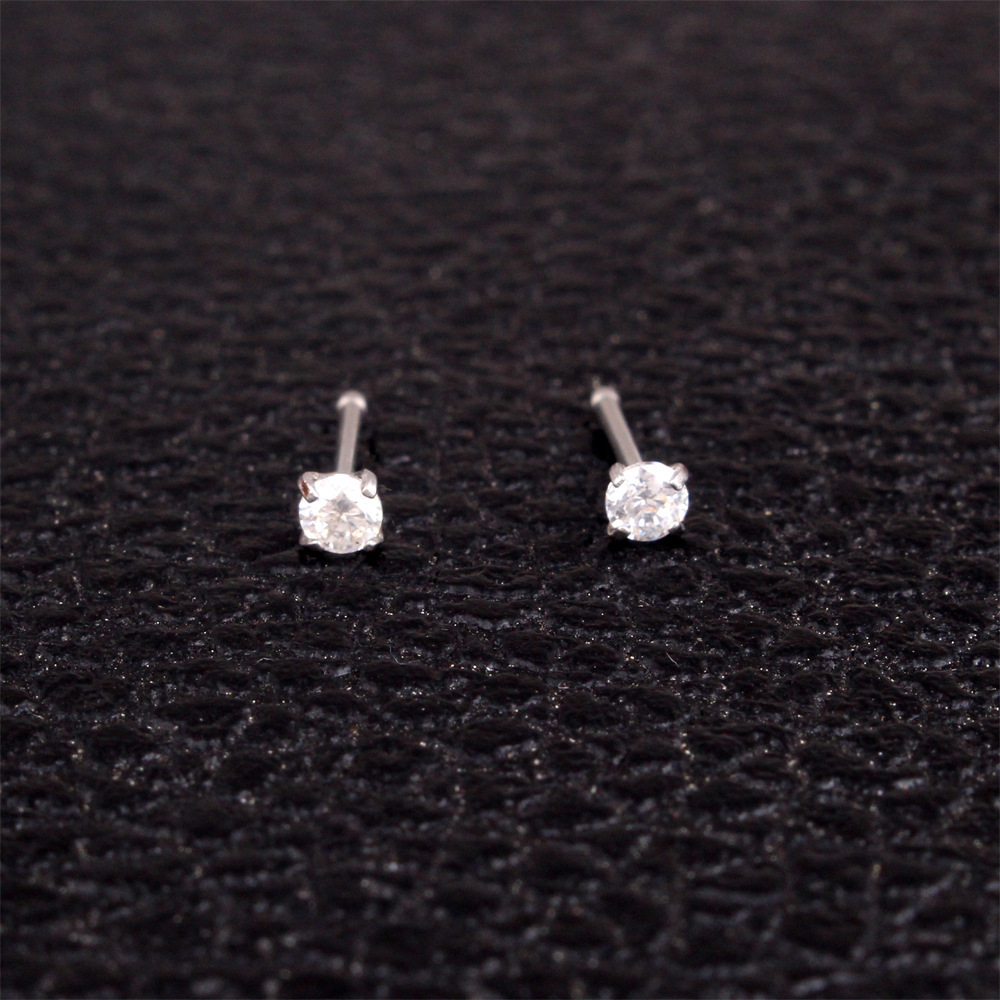 Cross-Border 1.5/2/2.5 Zircon Titanium Earrings Studs Nose Rings For Women Simple Stainless Steel Piercing_voghion.com