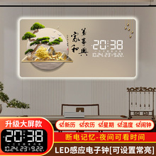 装饰画壁钟温度显示数码创意万年历夜光电子日历钟客厅挂墙钟时钟
