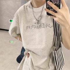 女性のための半袖 Tシャツ 2025 夏の新しいアメリカン子猫半袖レトロデザインニッチトップ純綿ルーズ T