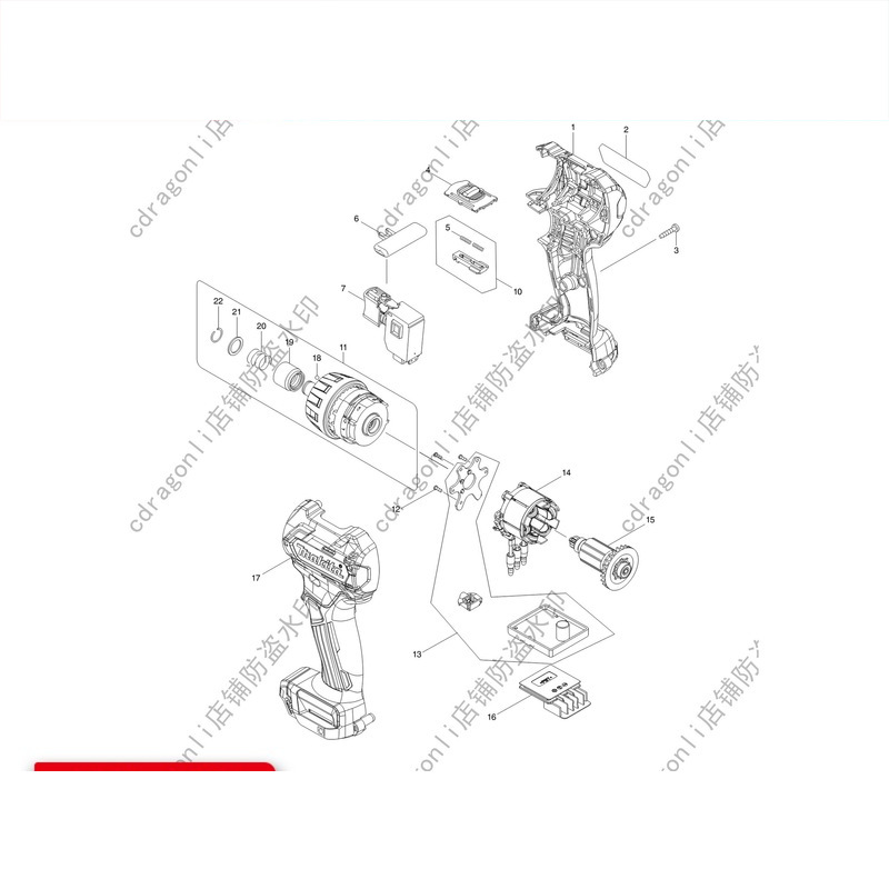 牧田充电冲击起子机DF032开关机壳转子定子转换杆衬套压簧