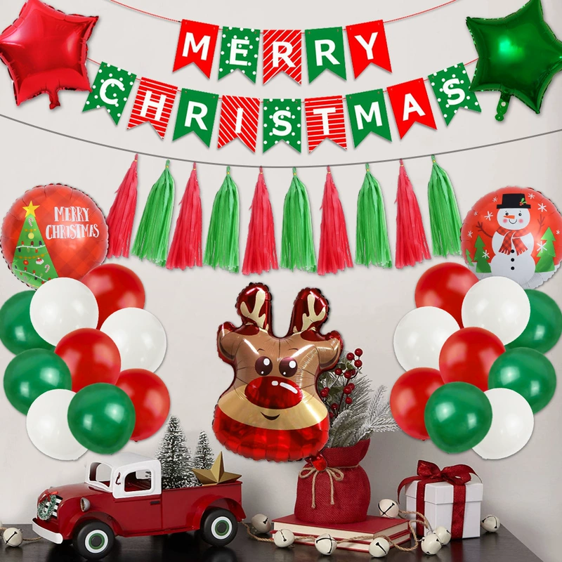 Набор шаров с оленем и гирлянда Merry Christmas на Рождество