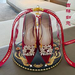 リング付き結婚靴ケースロック付き結婚式チベット結婚靴ケース結婚靴クリスタルケース結婚結婚キスゲーム道具