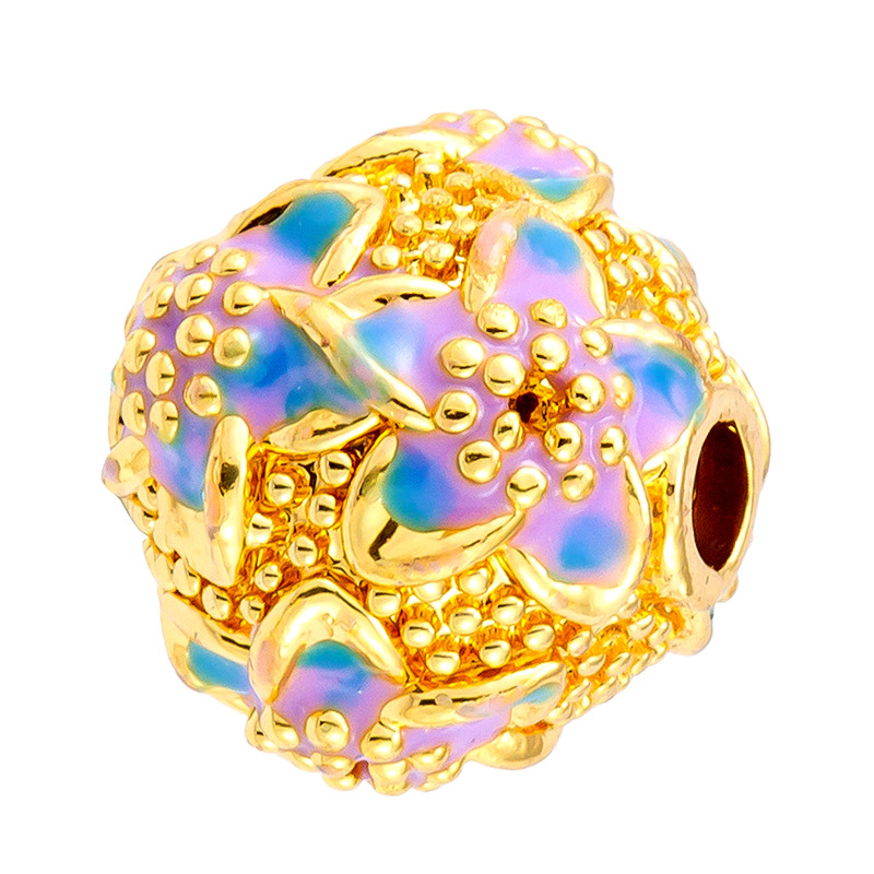 Antiguo método oro goteando aceite azul quemado colgante cuentas Dios de la riqueza atrapador de sueños flor cuentas de tambor accesorios de bricolaje joyería de transferencia