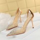 1637-2 the European and American wind fashion sexy high-heeled shoes high heel nightclub with transparent hollow out dazzling diamond women's shoes