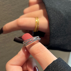 新款時尚韓版交叉金色戒指氣質金屬質感開口女生尾指指環工廠飾品