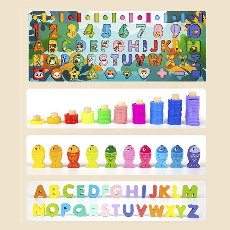 Diversión DE LOS NIÑOS letras y números madera a juego logarítmica bebé pesca forma cognición educación temprana juguetes educativos