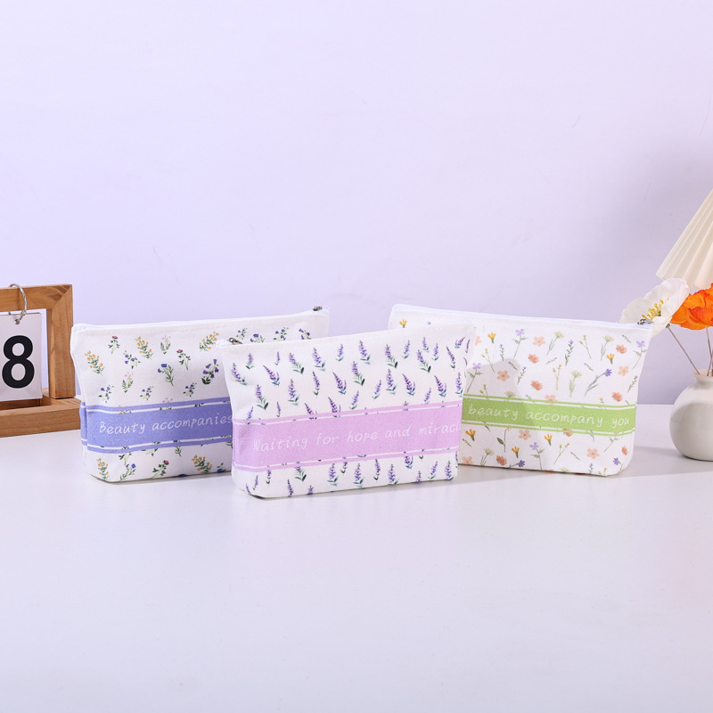 现货新款纯色帆布笔袋批发时尚简约小巧女士拉链化妆包定制