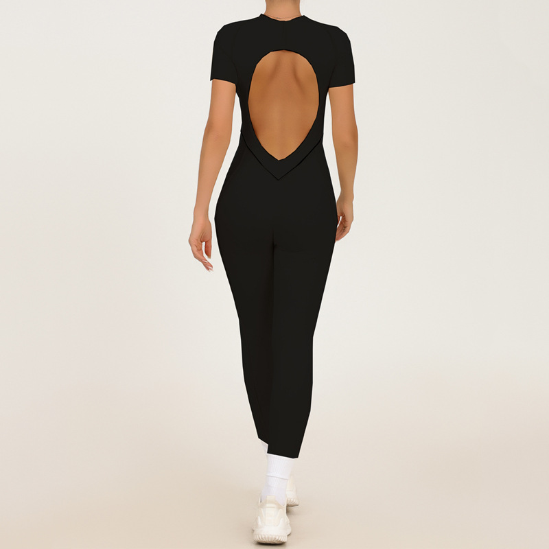 Transfronterizo europeo y americano otoño e invierno nuevo estilo tridimensional línea divisoria deportes ajustados de manga corta mono sin espalda pantalones de yoga de una pieza