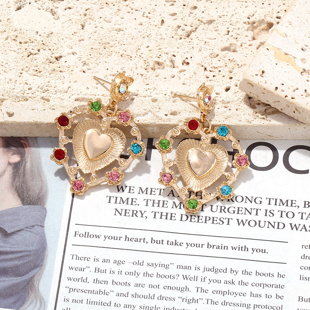 Drop Earrings Classification 1 Pair Quantity 1 Pair Vacation Classic Style Heart Shape Inlay Alloy Zircon Drop Earrings