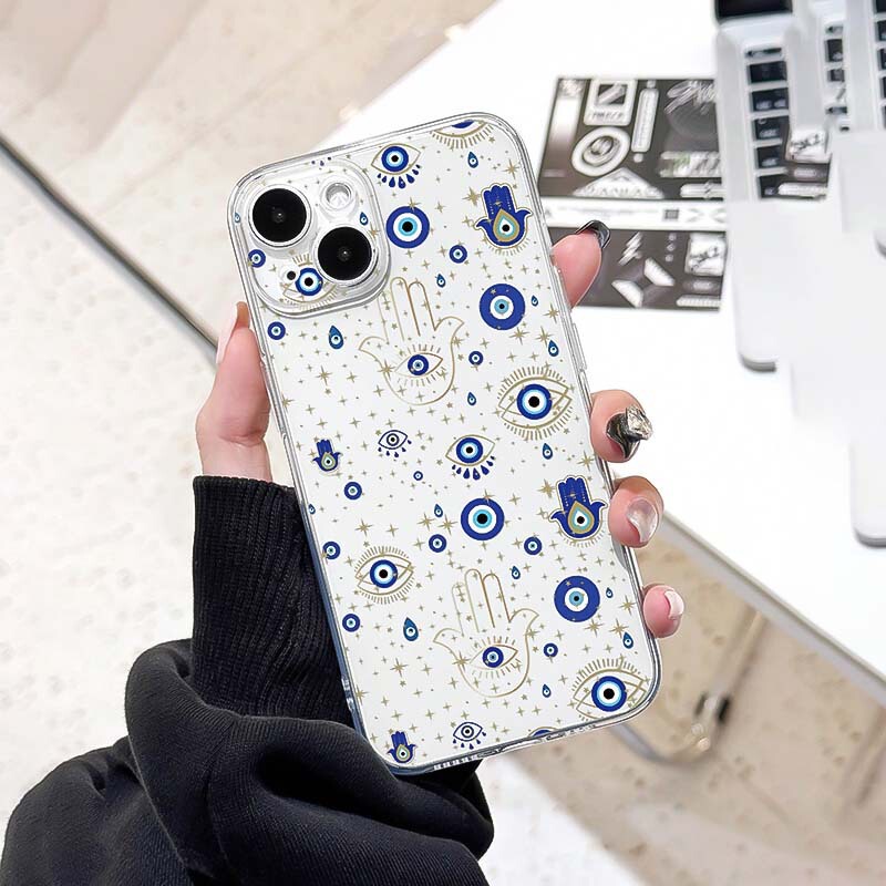 Trendy Brand Blue Eyes Phone Case Suitable for iPhone 11, Apple 13/12, 17/16/15/14 Pro Max, Transparent Soft Case