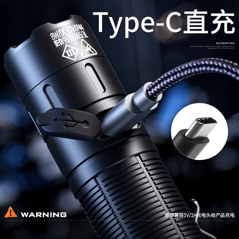 Linterna de fuego transfronteriza portátil USB portátil carga de aleación de aluminio linterna de luz brillante mini linterna mayorista