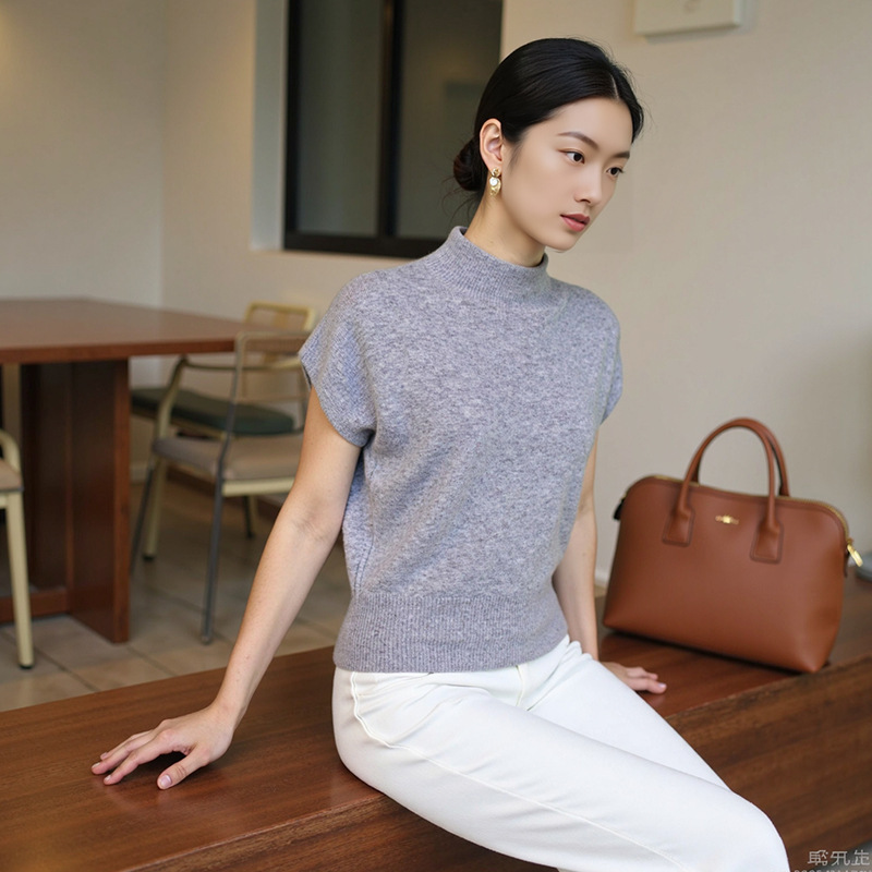 Ai Seamless Shaping Half Turtleneck 1Oo Pure Wool Rolled Edge Slimming Look Inner Top Women's Early Autumn 25 New Knitwear