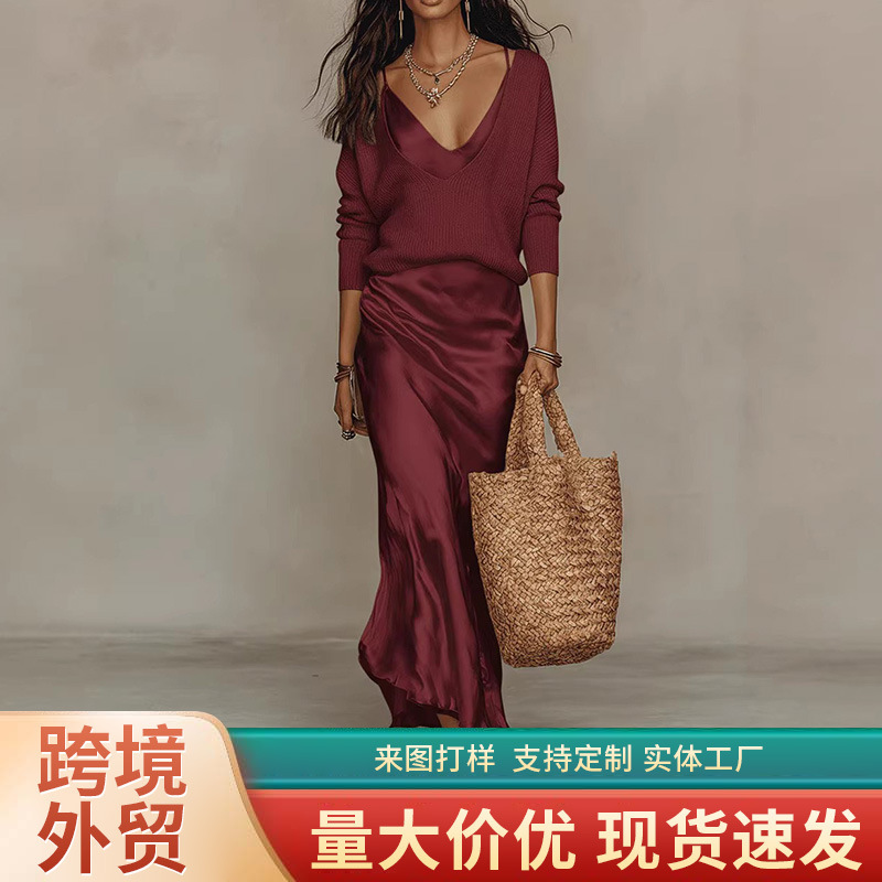 2026 European and American Independent Site Amazon Fashion New Women's Clothing Satin Camisole Dress Two-Piece Set 2026 European and American Independent Site Amazon Fashion New Women's Clothing Satin Camisole Dress Two-Piece Set