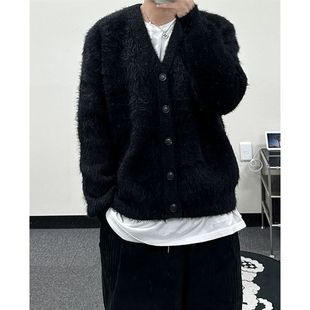 American Style Retro V-neck Sweater Coat Men's Lazy Style High-end cleanfit Knitted Cardigan for Couple