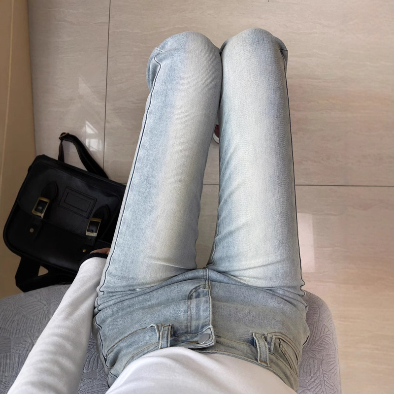 light blue Weak Jeans Women's Spring and Autumn Design High Waist Slim Look Small Stretch Horseshoe Flared Pants Trousers