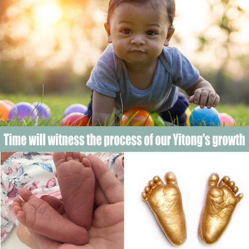 Infant Full Moon and 100th Day Celebration 3D Hand Mold with Pink Hand and Footprints, Pink Children's Creative 3D Cloning Model, Pink