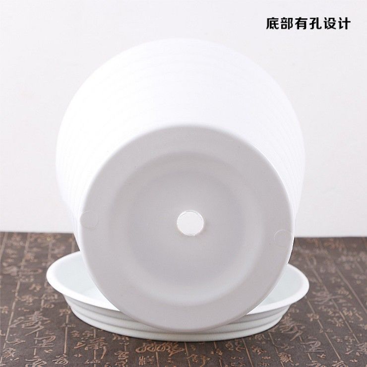 Big white black plastic flowerpot, increased thickness