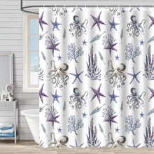 跨境浴帘防水防霉3d数码印花淋浴帘新品海星海底动物浴室窗帘隔断