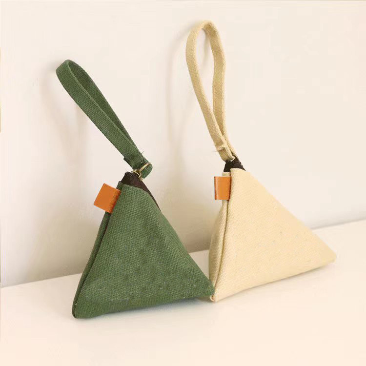 Blank Printable Triangular Zongzi Coin Purse Canvas Mini Coin Bag Key Storage Bag Creative Storage Bag