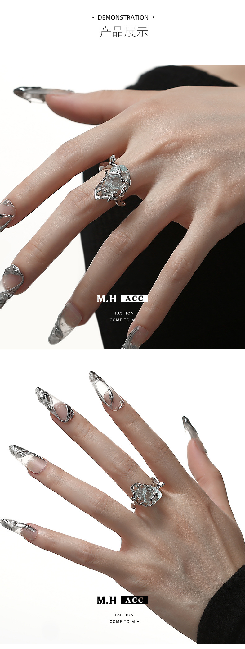 Wholesale of ice-transparent blue natural stone rings for women, 2022 Summer new sweet, cool and fresh ring index finger and wrist accessories pic 5