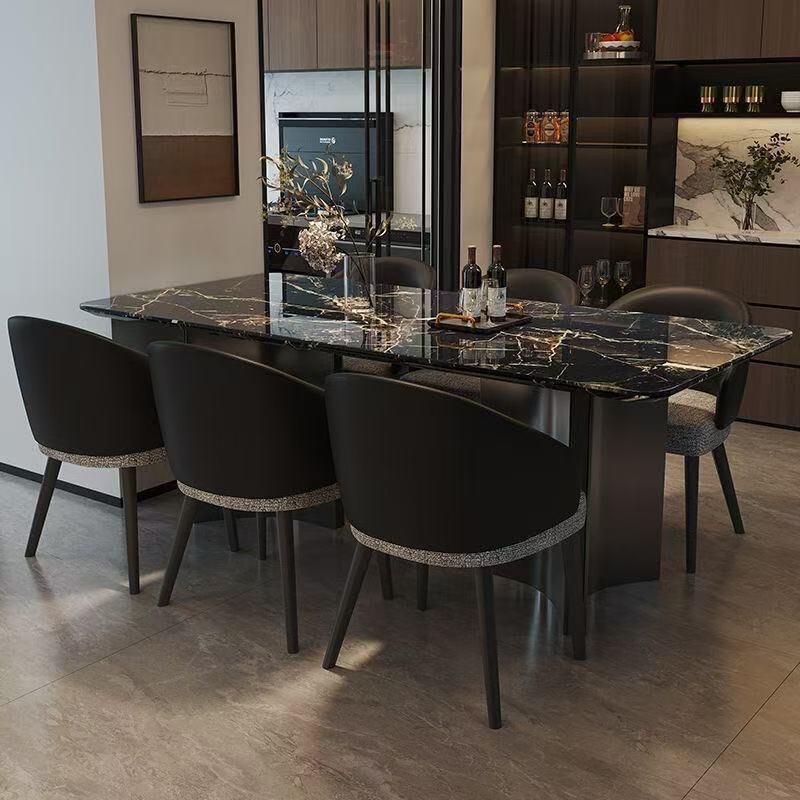 现代简约意式高端别墅户型家用长方形餐桌餐椅组合轻奢大理石餐桌|undefined