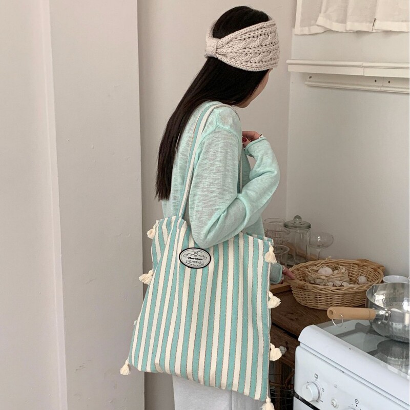 2025 New Canvas Bag for Women, Petite Striped Plaid Casual Versatile Shoulder Bag, Korean Style Mori Girl Lazy Style