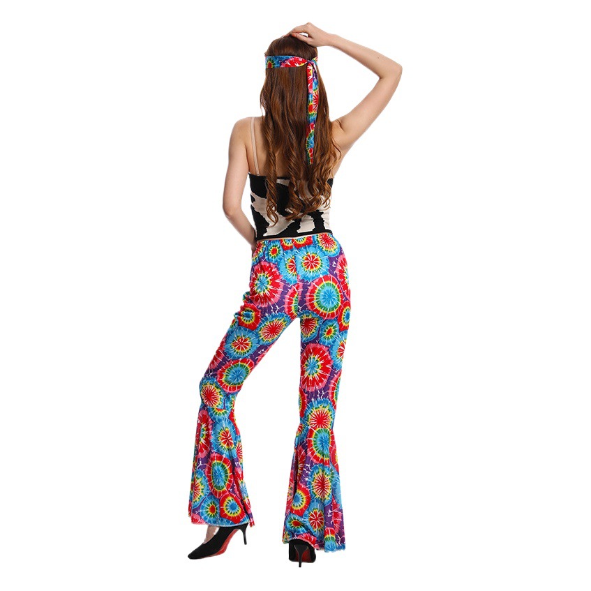 Carnaval transfronterizo adulto grande femenino retro hippie acampanado pantalones de las mujeres hippie traje ropa de fiesta