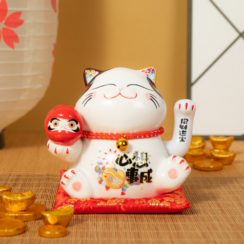 Automatic Greeting Money Cat Ornament for Store Opening, Lucky Business Gift, Fortune Cat at Cashier Desk, 5-inch