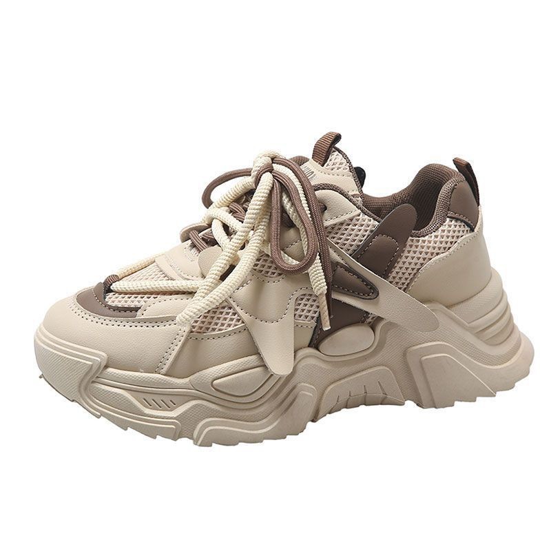 2026 zapatos de suela gruesa primavera-verano doble malla transpirable Maillard suela suave ligera aumento delgada zapatillas deportivas antideslizantes