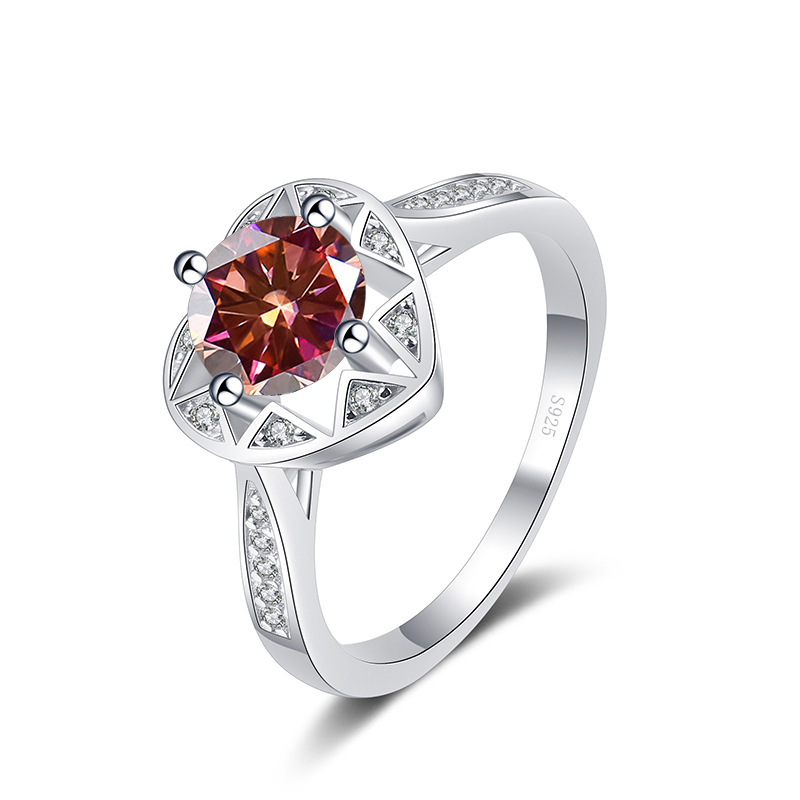 Ventas transfronterizas calientes S925 plata redonda 1 quilates anillo de piedra de moissanita estilo simple anillo de moda