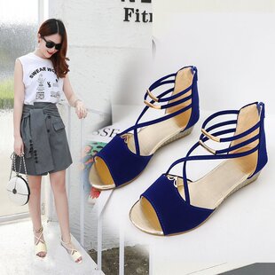 2025 New Summer Sandals for Women Korean Style Fashion Flats Open Toe Cross Strap Casual Wedge Women's Shoes Wholesale