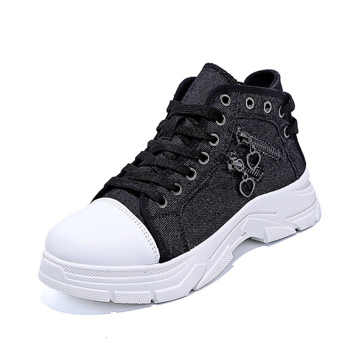 Canvas shoes for women 2025 spring thick sole loafers high-top denim fabric Martin sports shoes XQ-SX-F01
