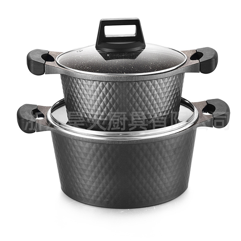 Juego de olla antiadherente de diez piezas, wok de aluminio para el hogar, olla de sopa, combinación de utensilios de cocina, estufa de gas, juego de olla aplicable, juego de utensilios de cocina transfronterizo