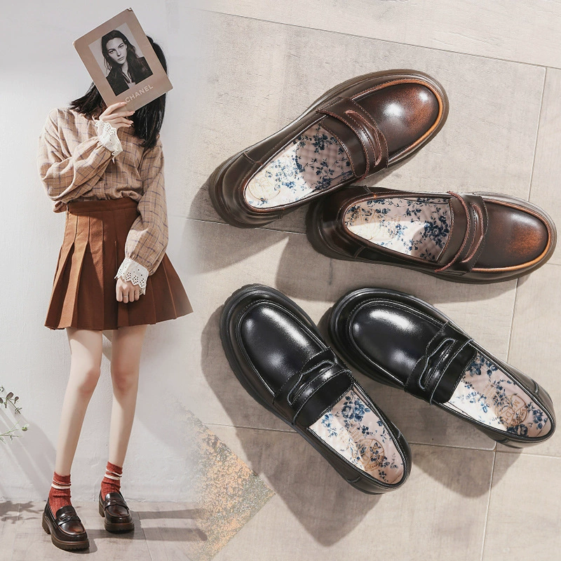 Beautiful Foot Power Летняя тонкая маленькая кожаная обувь без шнуровки 2023 Новые лоферы в японском стиле с круглой головкой и говяжьей подошвой в стиле ретро