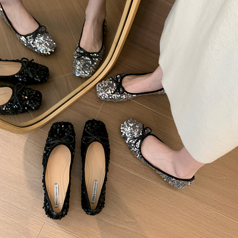 Purple Magic Exquisite Wide Fat Foot plus size Women's Shoes 41 to 43 Slip-on Shallow Mouth Flat Shoes Sequin Single Shoes Ladyshoes New Style