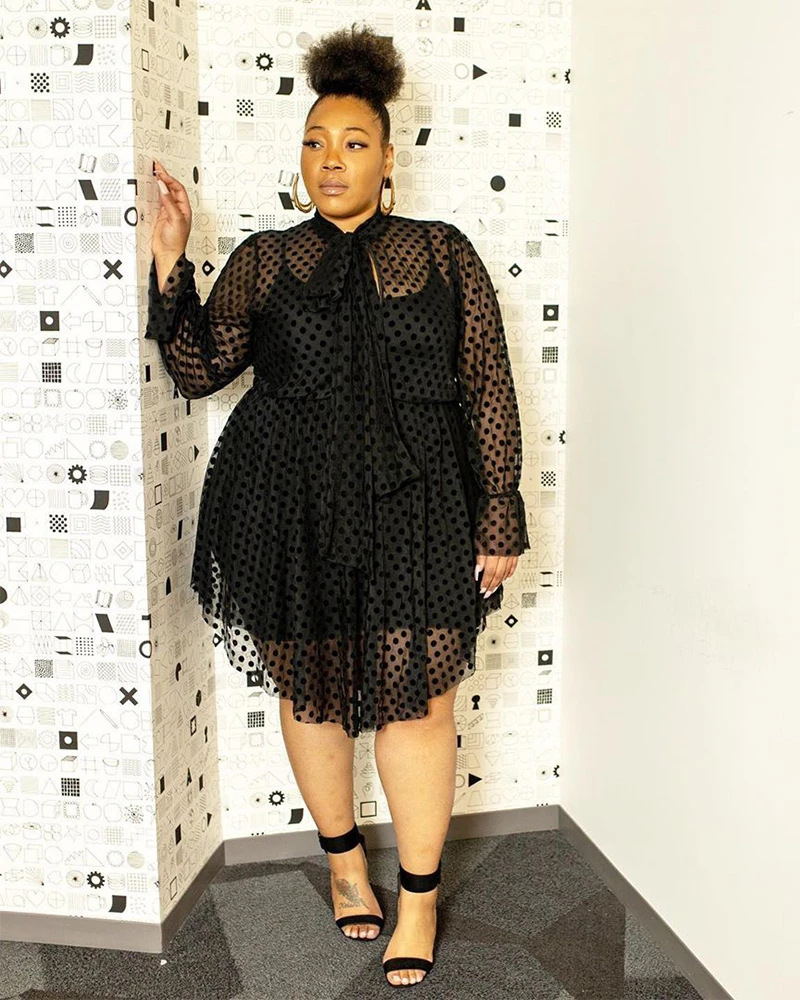 Women's Sexy Mesh See-through Dress Large Size Irregular Design_voghion.com