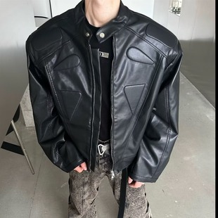 2024 niche fashion brand structural design high-grade motorcycle leather jacket men's and women's retro fried street shoulder pad leather coat