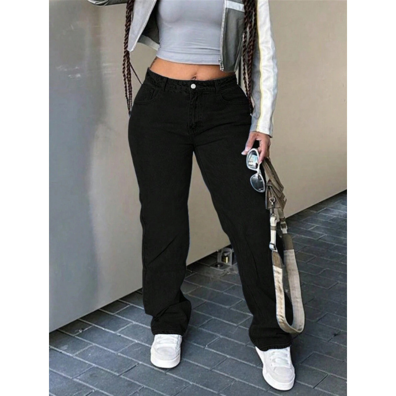 Foreign Trade New Cross-Border Denim Women's Loose Straight Jeans with Perfect Color Matching