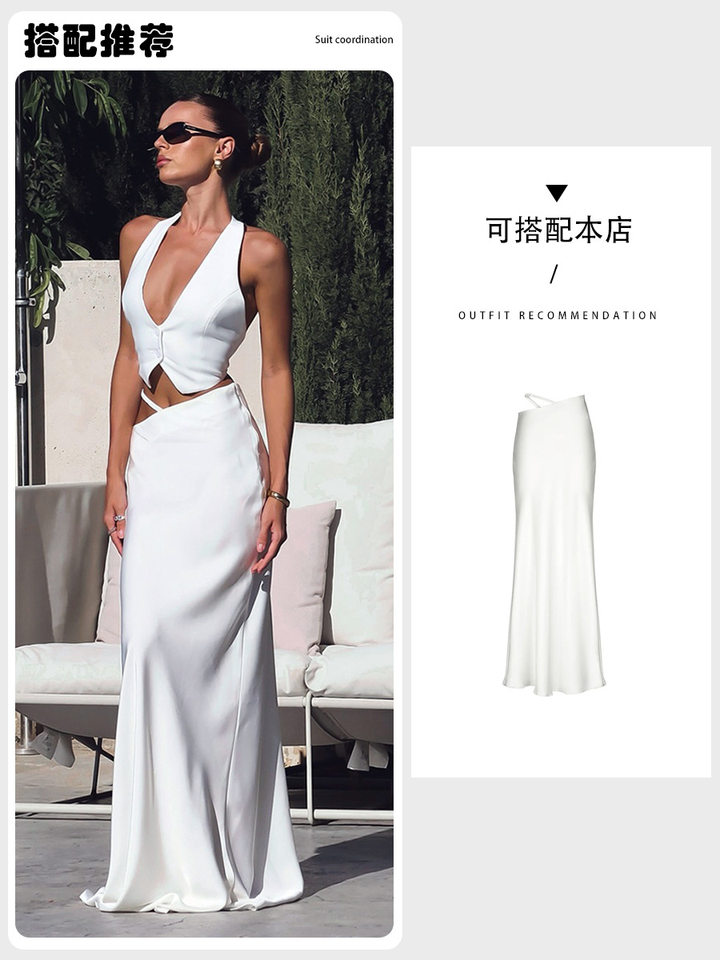 Áo vest nữ cổ V đeo cổ hở lưng dáng ngắn gợi cảm — Màu cà phê, Màu trắng, Màu đen chi tiết 5