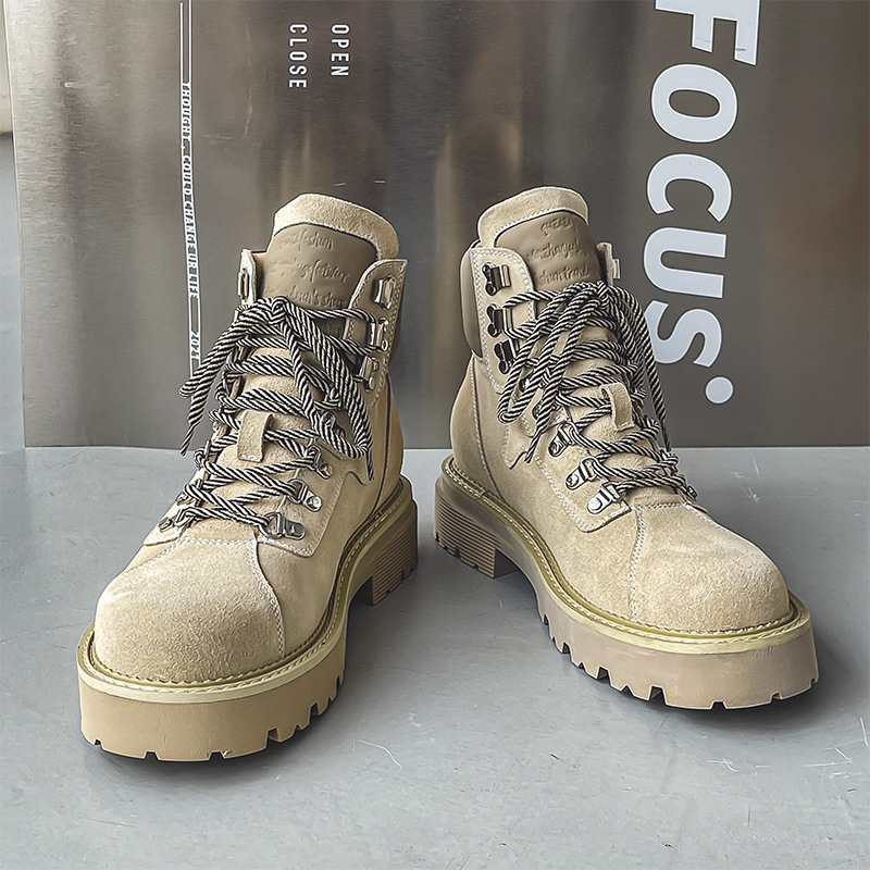 Cowhide autumn and winter men's work boots new retro couples to increase big yellow boots men's shoes_voghion.com